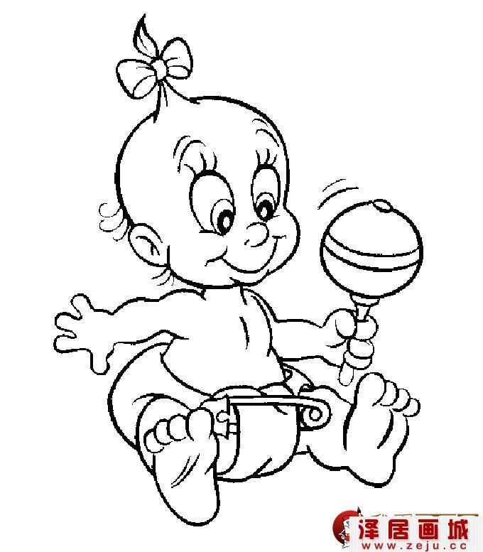 手拿大号棒棒糖开心微笑的幼儿宝宝简笔画