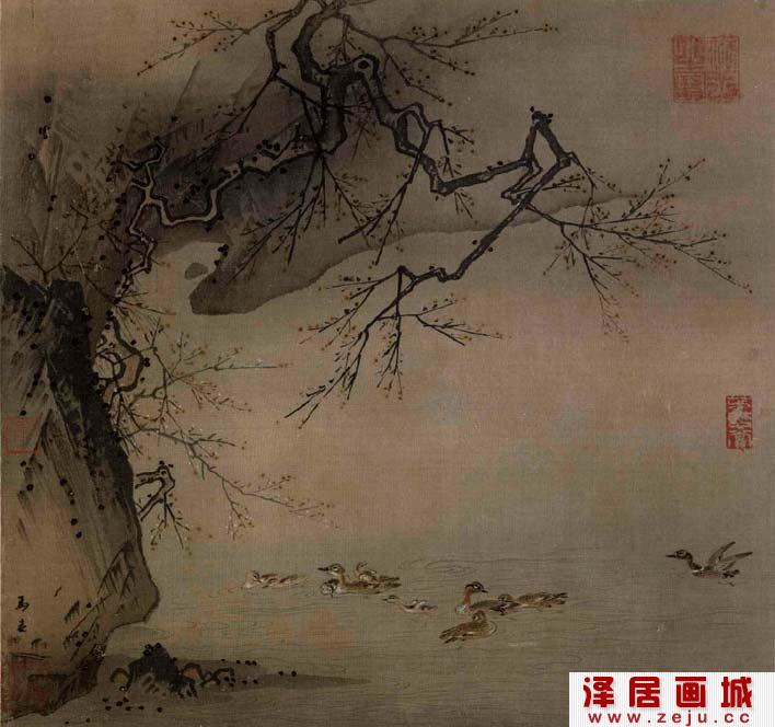 马远《梅石溪凫图》_宋代小景花鸟画传世精品大图赏析