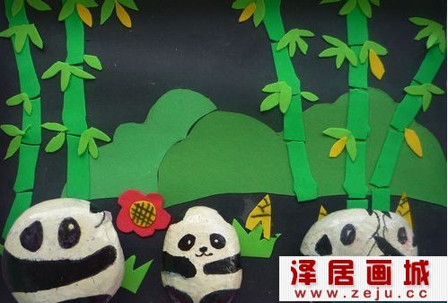 儿童水粉画大熊猫