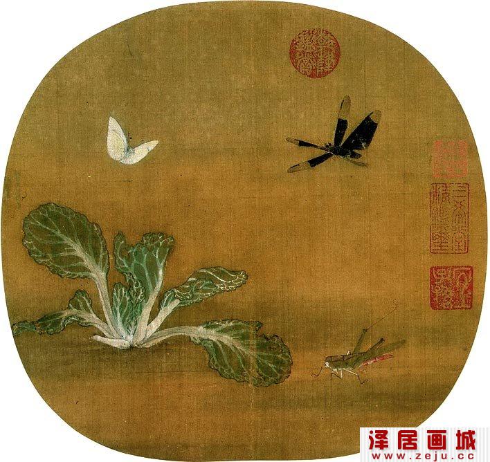 许迪《野蔬草虫图》_宋代描绘蔬菜草虫的工笔花鸟画