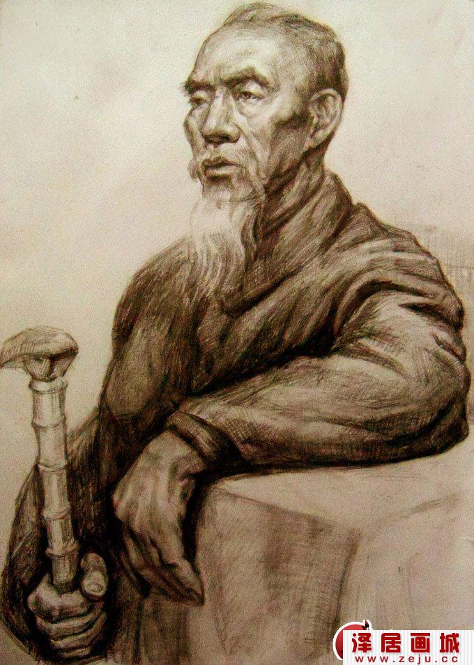 素描半身像之老人半身像素描画