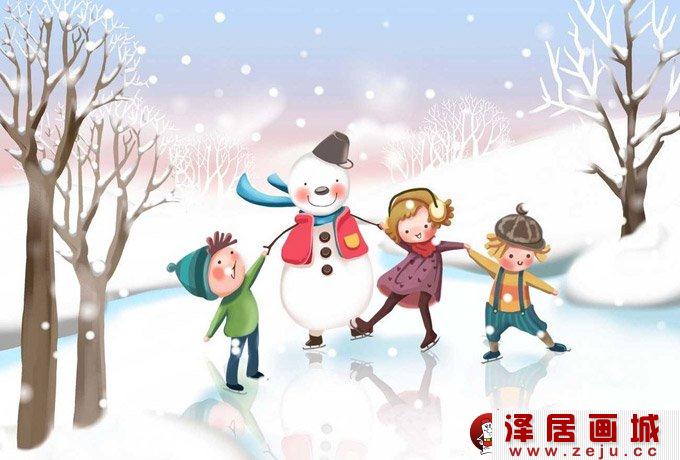 儿童画冬天的画画图片：有关冬天的儿童卡通画