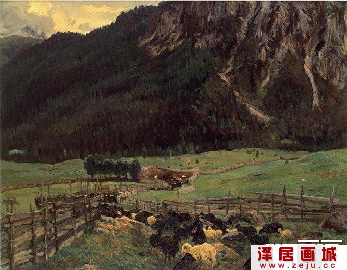 水彩画欣赏：牧场暮色-约翰·辛格·萨金特
