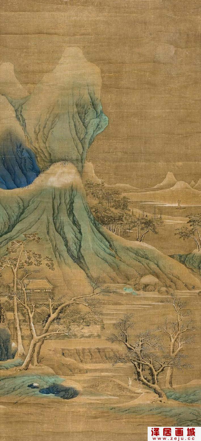 赵令穰《雪霁图》立轴_宋代赵大年山水画高清大图