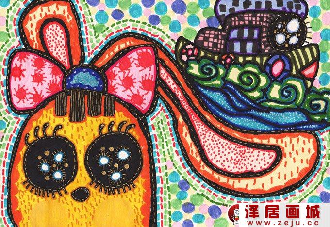 水彩科幻画:兔子耳朵上的巡游--金鹰杯儿童画大赛参赛作品