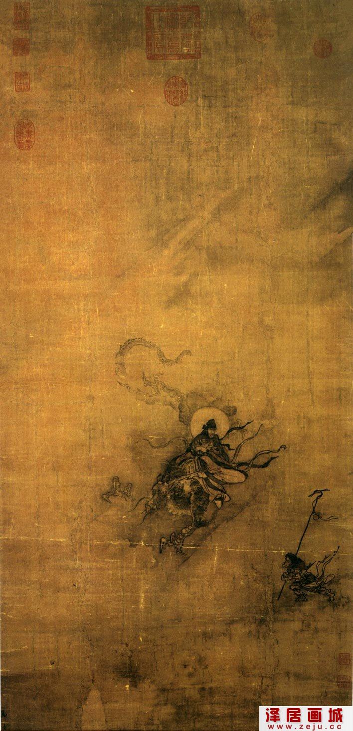 马远《乘龙图》宋代描绘神仙乘骑飞龙腾云驾雾之景名画