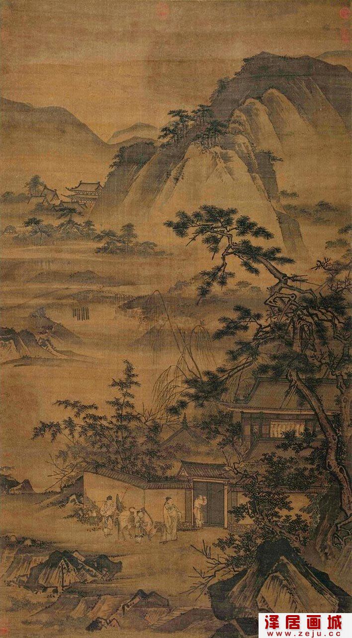 马远《秋山投宿图》_宋代人物山水画高清大图赏析