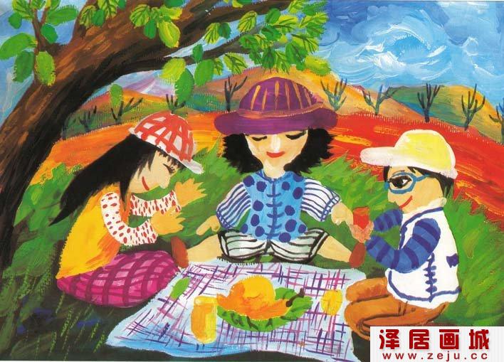假日聚餐的儿童水粉画教程画法步骤
