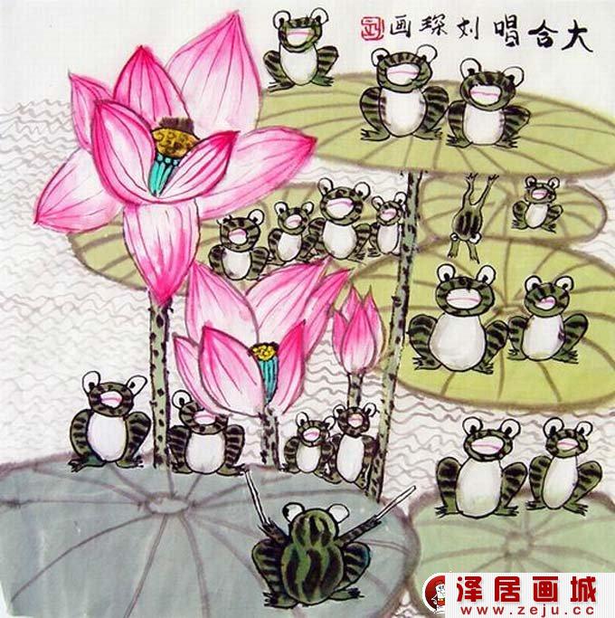 18只青蛙大合唱儿童水彩画作品欣赏