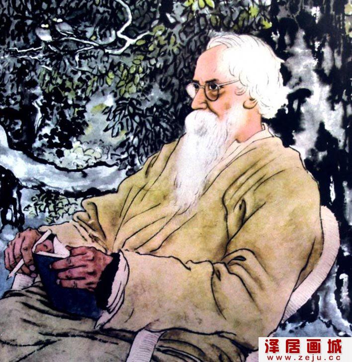 徐悲鸿《泰戈尔像》徐悲鸿最有影响力的国画肖像作品