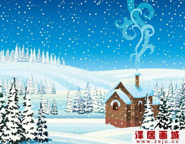冬天带烟囱的卡通房子