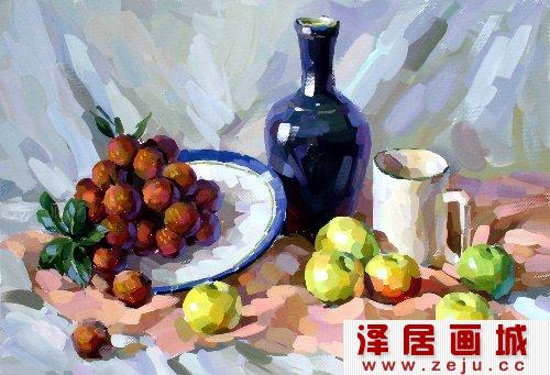 苹果静物水粉画