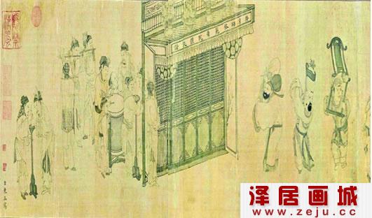 元宵庙会国画：灯戏图