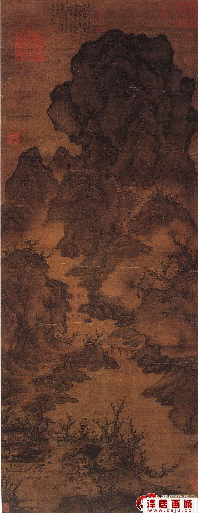 五代关仝山水画作品《关山行旅图》全图赏析