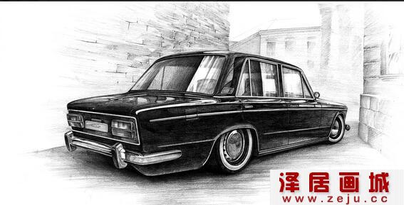 写实静物素描汽车作品