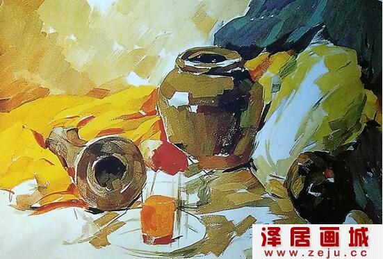 陶罐、土豆、白菜静物组合水粉画教程详解