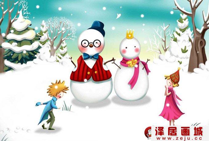儿童画冬天的画画图片：有关冬天的儿童卡通画