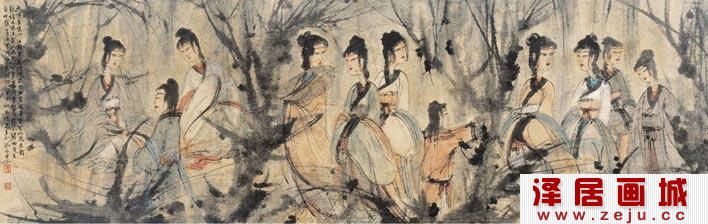 傅抱石《眉锁章台》写意人物画