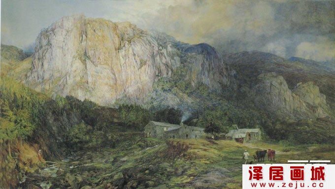 风景水彩画《山中人家》-怀特作品欣赏