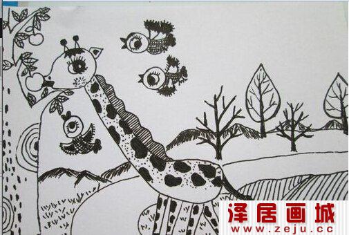 长颈鹿 线描画