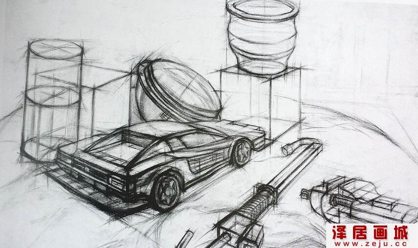 汽车素描作品