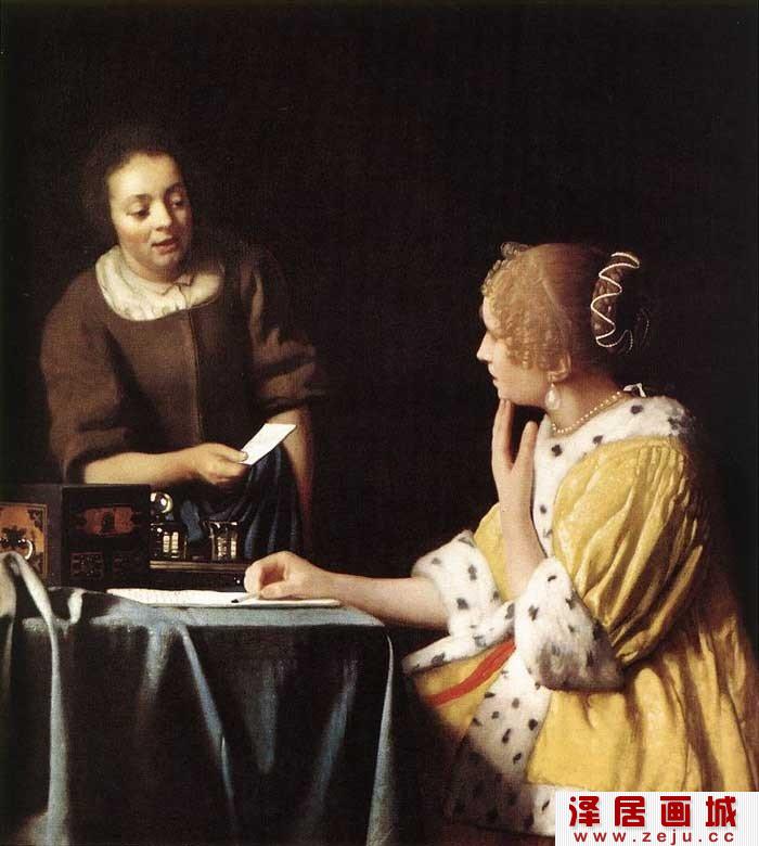 维米尔风俗画《Lady writing a Letter with her Maidservant》