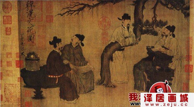 周文矩的工笔人物名画《琉璃堂人物图》鉴赏