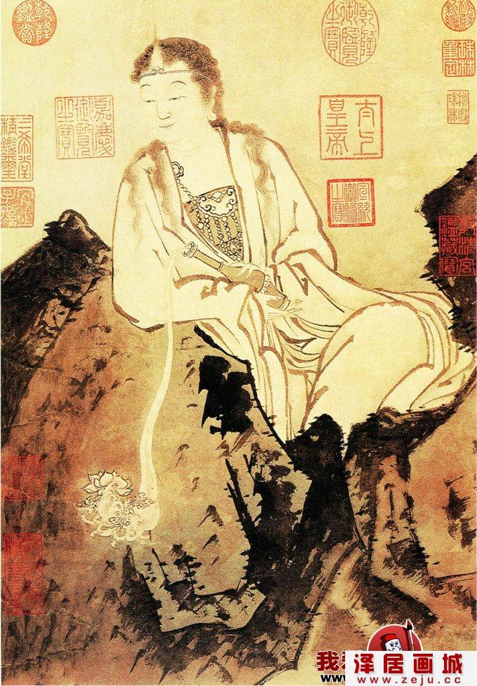 南宋贾师古《大士像》彩墨观音大士像