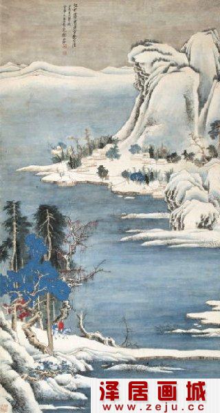 谢稚柳国画：江村霁雪图