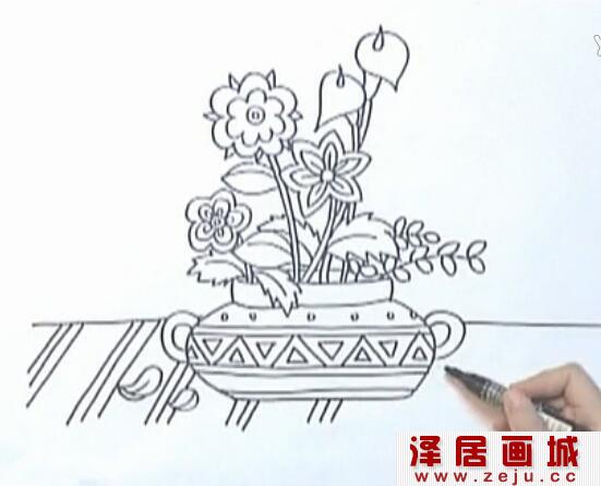 《花盆里的花》绘画步骤