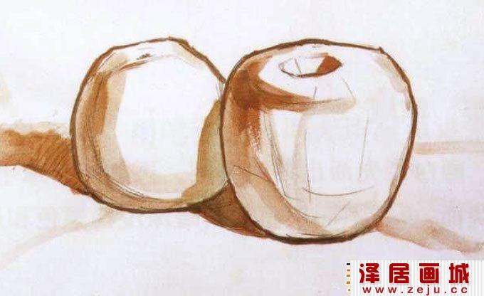 水粉画苹果桔子的画法教程01