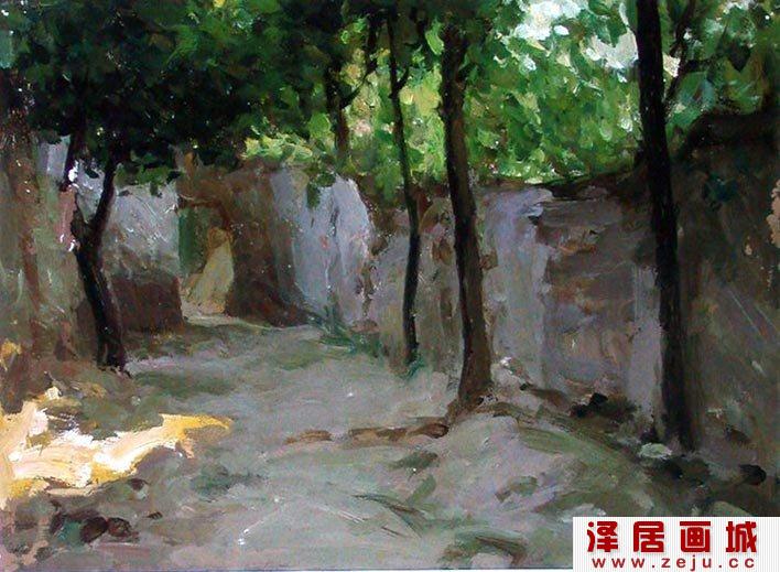靳尚谊《村落》描绘农村景象的油画风景作品