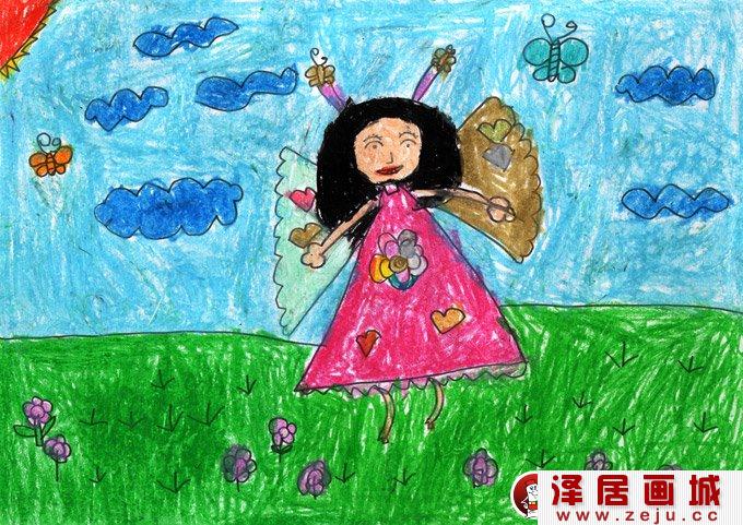 水彩人物卡通梦想画《快乐小仙女》5岁儿童画