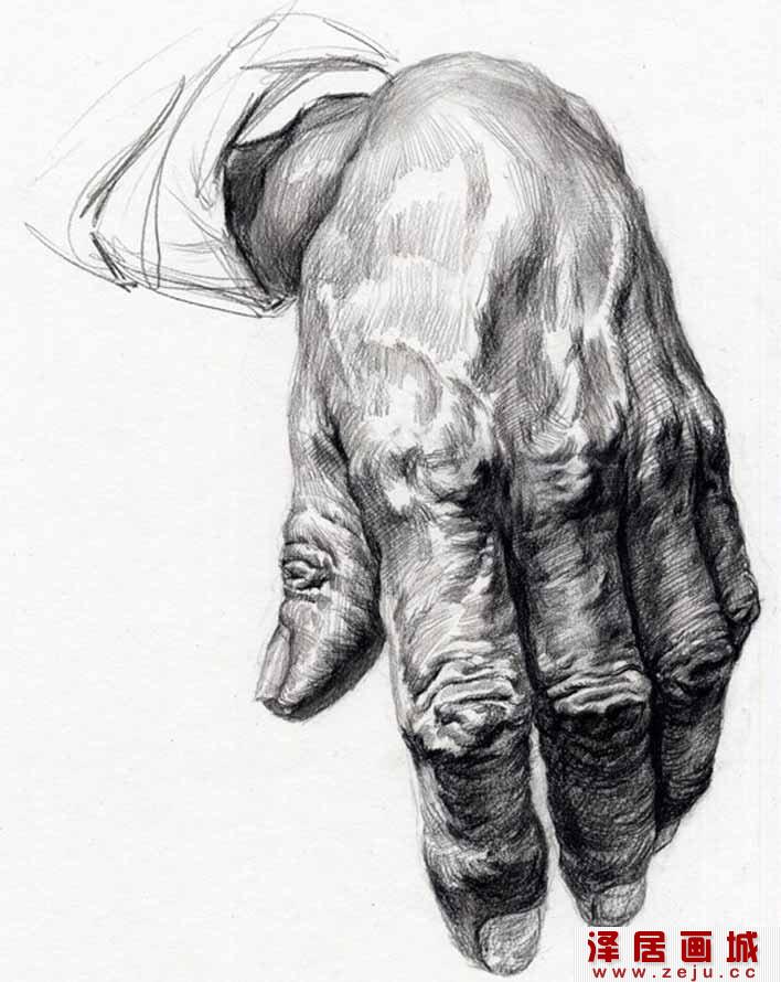 素描下垂的手背_手部的素描图片，素描手的画法图片01