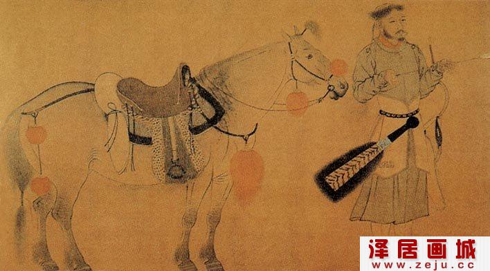 耶律倍《骑射图》_描绘辽人在出猎前的人马准备情景的传世名画
