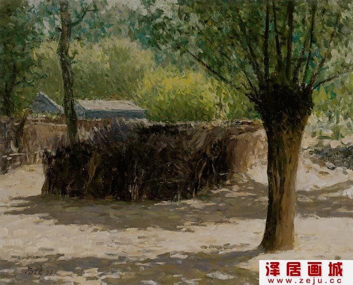 靳尚谊《村落》描绘农村景象的油画风景作品
