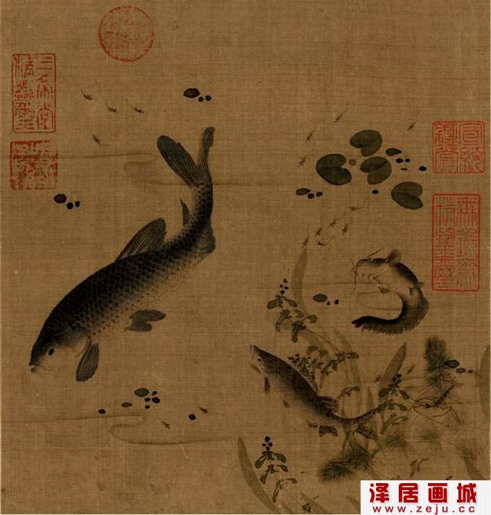 陈可九《春溪水族图》_宋代游鱼题材工笔画