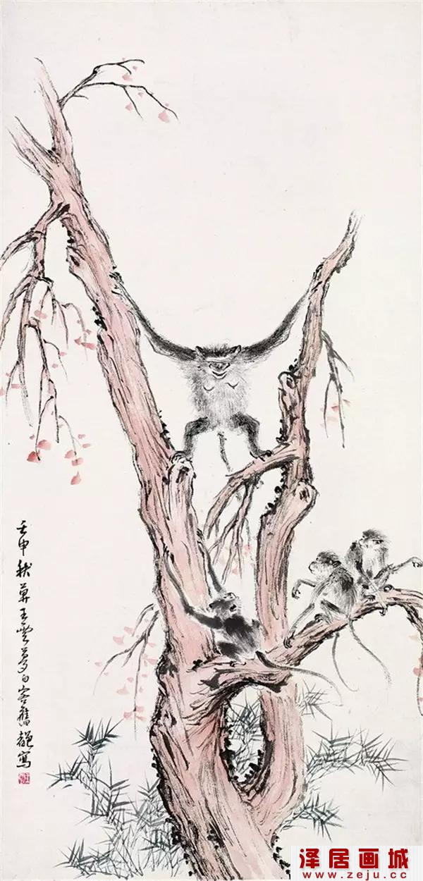 王梦白《楸树猿猴》