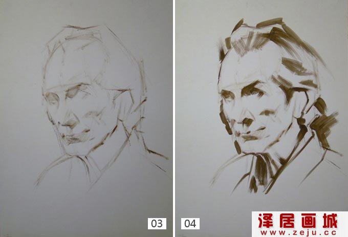 老人水粉画教程:外国老人头像水粉绘画步骤