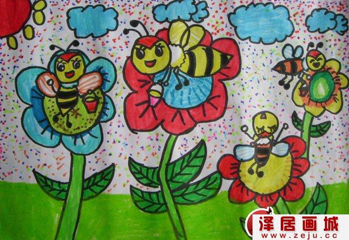 可爱的小蜜蜂儿童水彩画高清图片