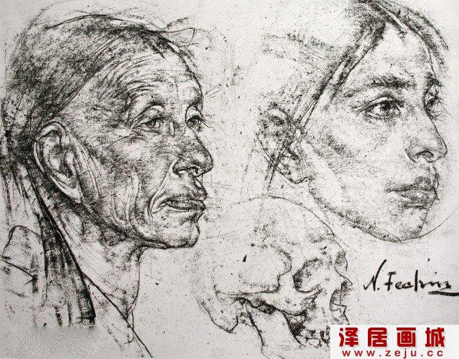 尼古拉侧面人物头像素描