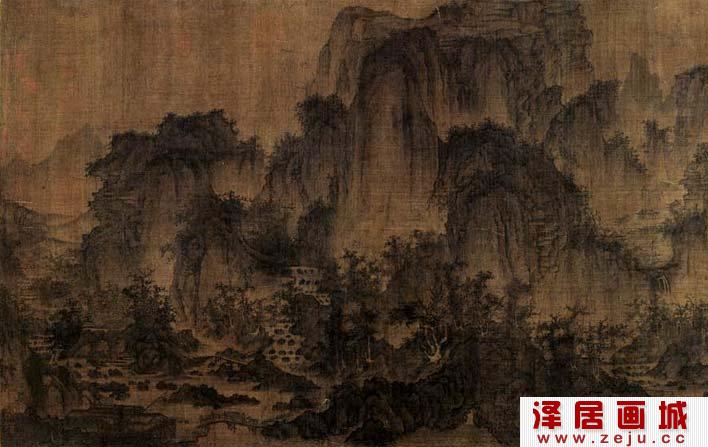 【李成《茂林远岫图》水墨山水画局部高清大图】