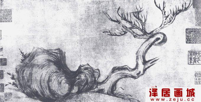 苏轼《古木怪石图》_ 苏东坡现存最可信的绘画古迹作品