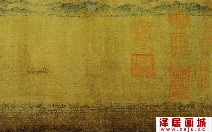 宋代李嵩山水画作品《钱塘观潮图》第一段