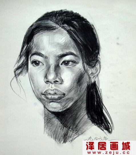 李青稞女性人物头像素描
