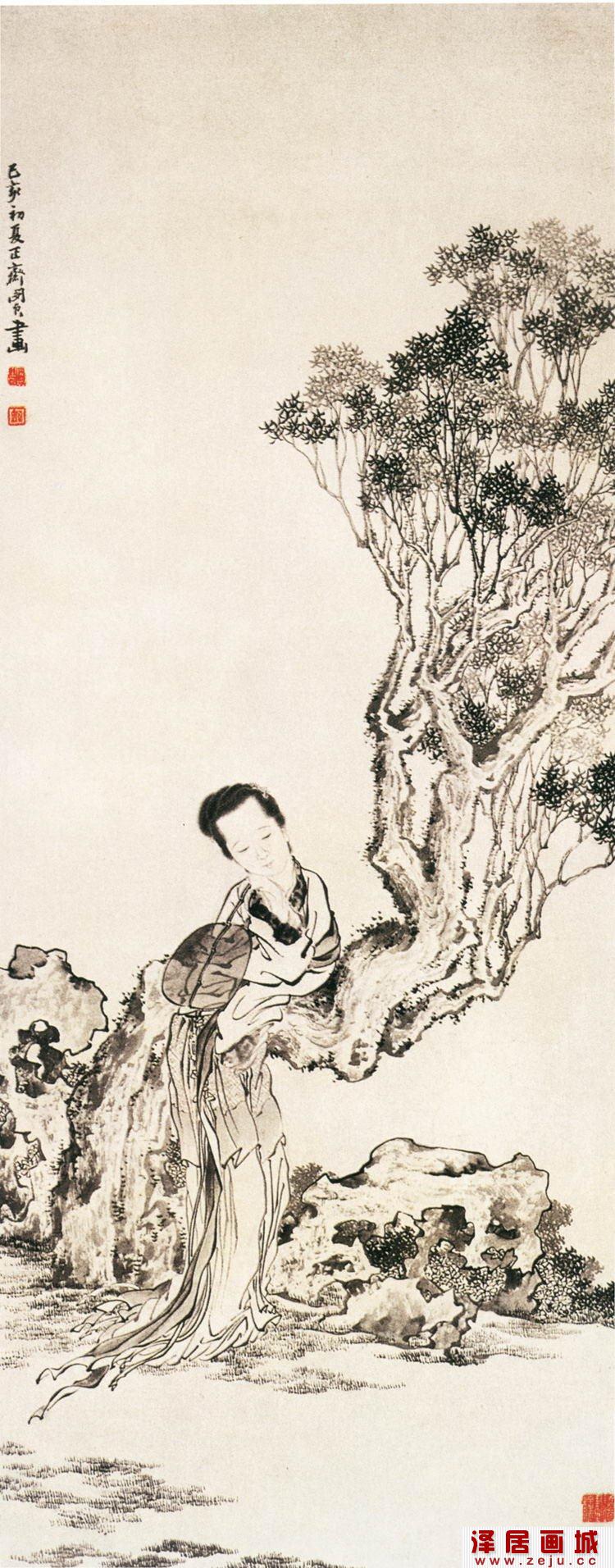  闵贞人物画纨扇仕女图