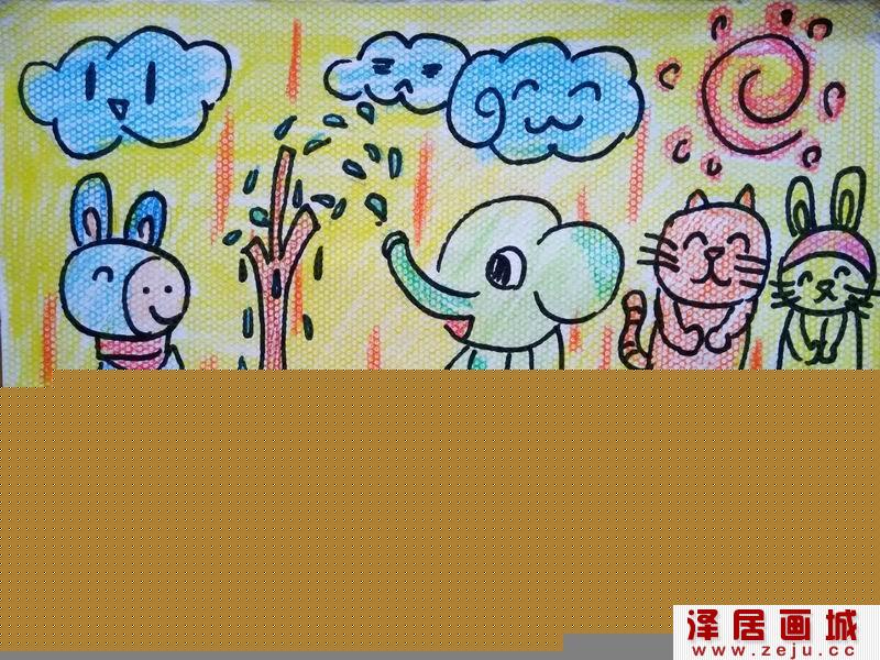 儿童绘画喷水的大象