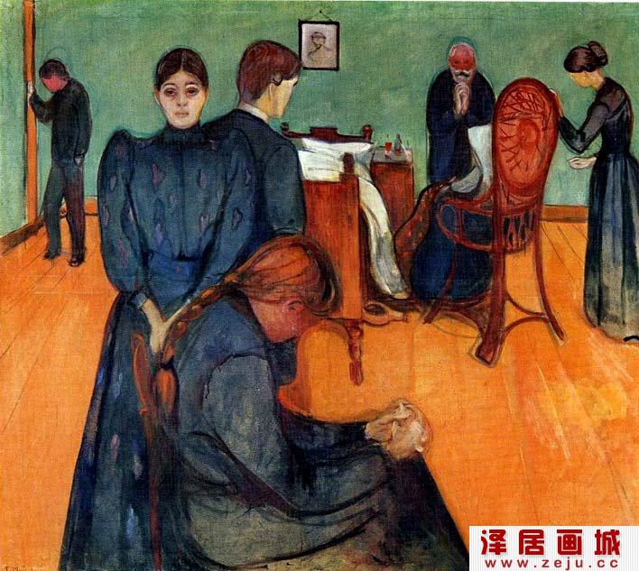 蒙克《病室里的死亡》姐姐索菲亚所作的油画人物作品