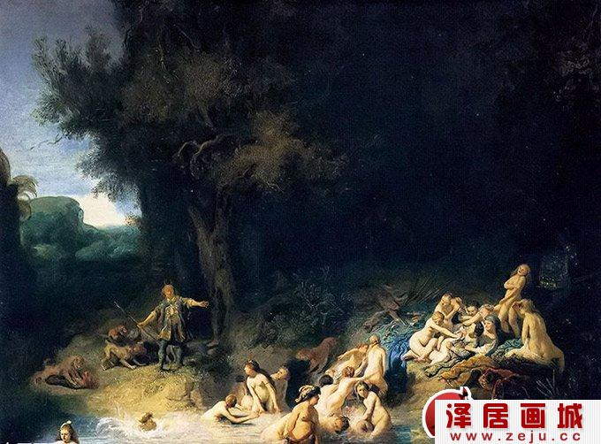 伦勃朗油画作品《戴安娜沐浴(亚克托安与卡利斯托的故事)》