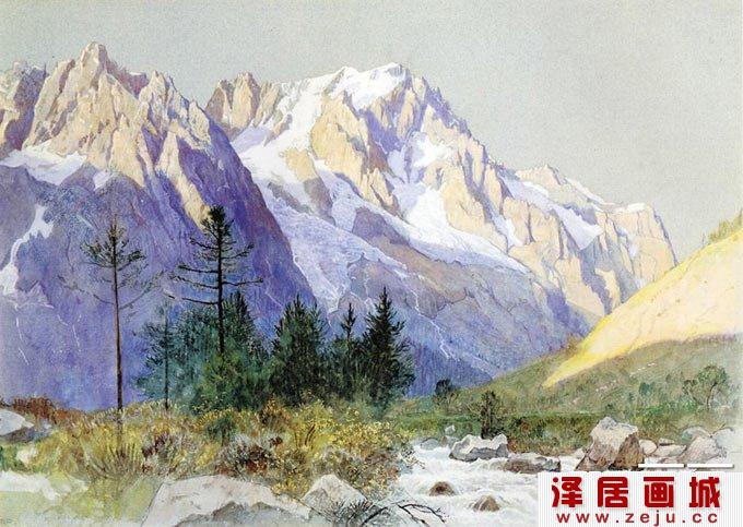 雪山美景水彩画作品欣赏